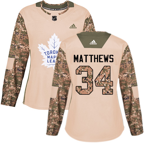 Adidas Maple Leafs #34 Auston Matthews Camo Authentic Veterans Day Women's Stitched NHL Jersey - Click Image to Close